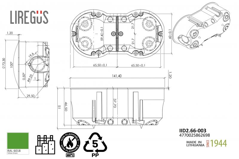 IID2.66-003 Hallow mounting box, 2-place, green colour RAL6018 - Image 2