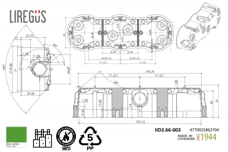 IID3.66-003 Hallow mounting box, 3-place, green colour RAL6018 - Image 2