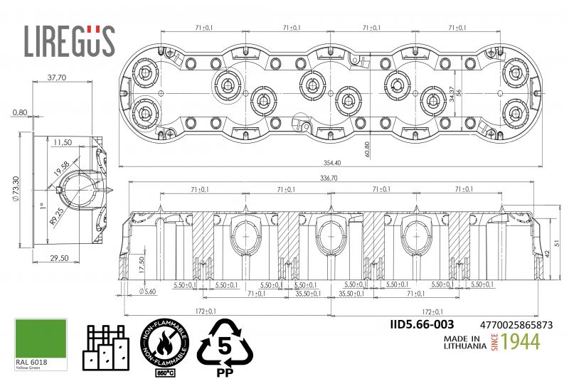 IID5.66-003 Hallow mounting box, 5-place, green colour RAL6018 - Image 2