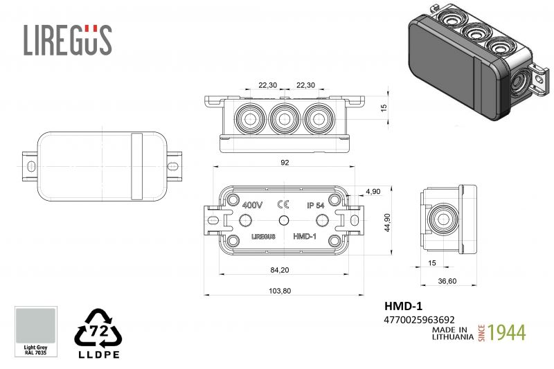 HMD-1 Wall-mounted junction box,IP54/PP, grey - Image 4