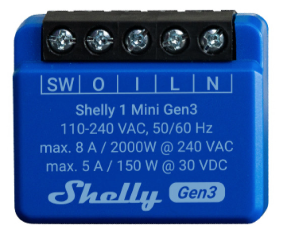 Išmanusis rėlinis jungiklis, vieno kanalo, Wi-Fi, 8A, 1 Mini Gen3 SHELLY
