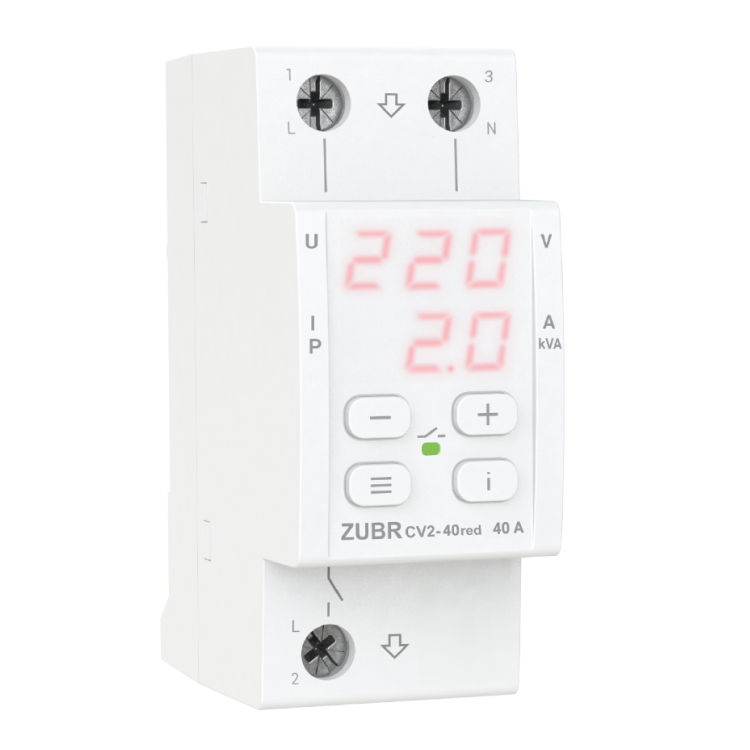Įtampos ir srovės kontrolės relė ZUBR CV2-40 red, 40A, ZUBR