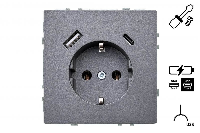 IUK-3-01.M/BM Kist.lizdas su izem.ir 3.4A max.USB A+C kroviklis.dazyta.juoda.sp.G610.b/r - Nuotrauka 2