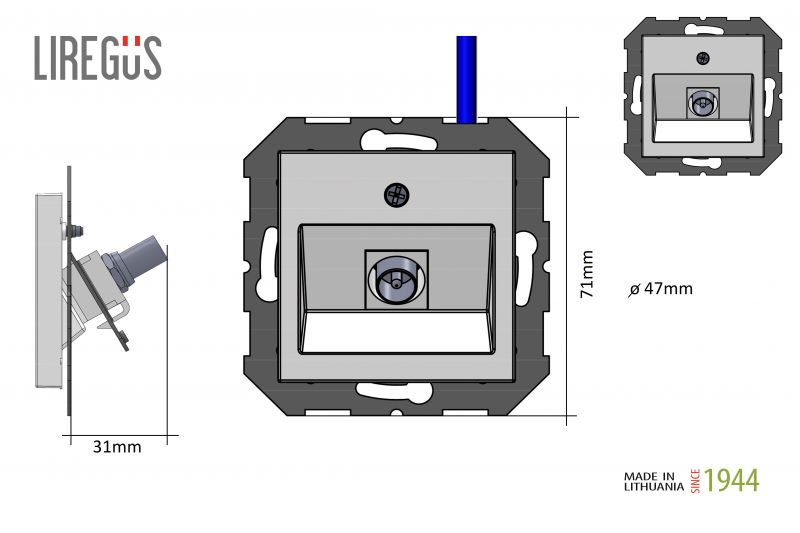 ITVL-1-01.R/ON31  Flush mount.TV socket with "F" type connection.Retro matt.brown.w/f - Image 3