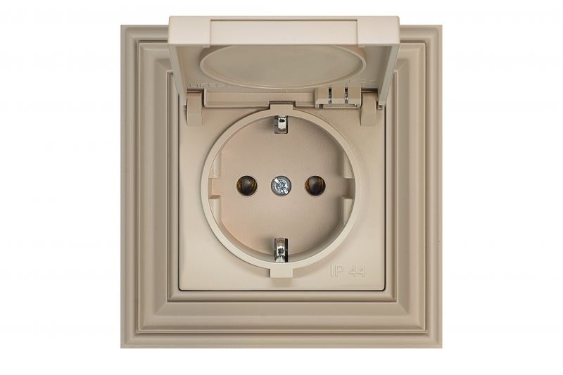 IKL16-208-01.R/ONC Flush mount.SCHUKOsocket outlet with hinged cover, spring cont.IP44., Retro matt.light.w/f - Image 1