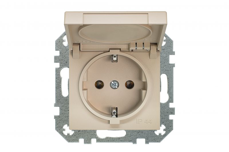 IKL16-208-01.R/ONC Flush mount.SCHUKOsocket outlet with hinged cover, spring cont.IP44., Retro matt.light.w/f - Image 2