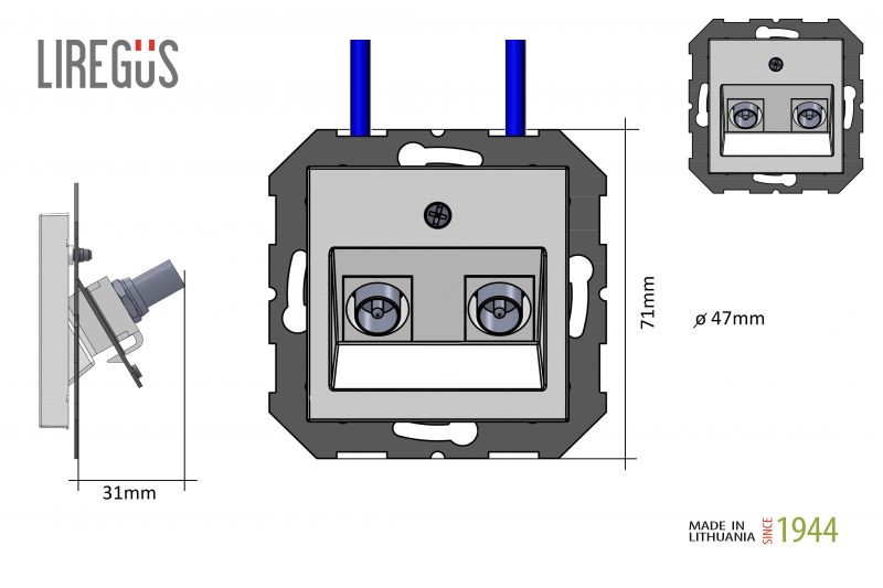 ITVL-2-01.R/ONC TV socket with 2x"F" type connectors, flush mount.Retro matt.light.w/f - Image 5