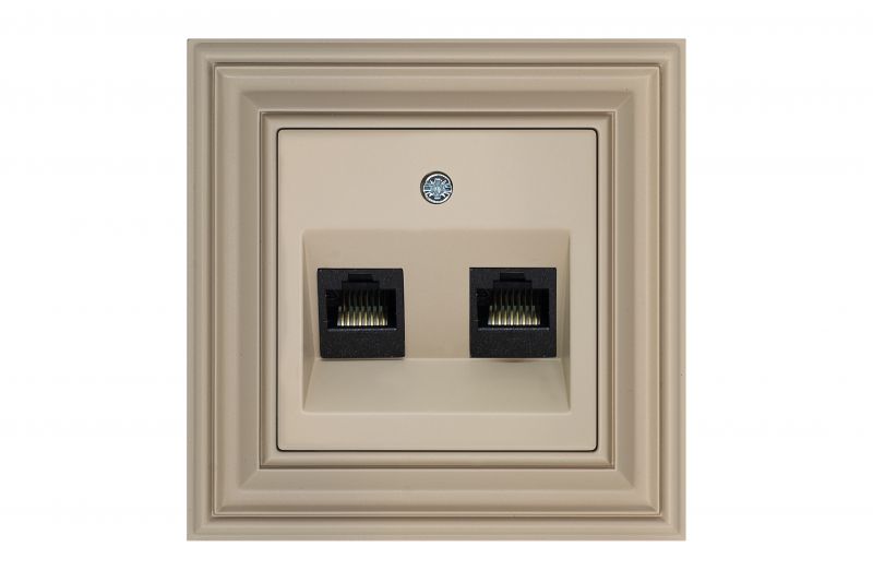 IKL-002-01.R/ONC Il.komp.lizdas 2xRJ45 kat.6."Retro" kremine matine sp.b/r - Nuotrauka 1