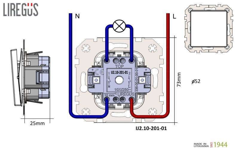 IJ2.10-201-01.R/ON59  Flush moun. 2pole, 1x switch,spring cont.Retro matt.black.w/f - Image 4