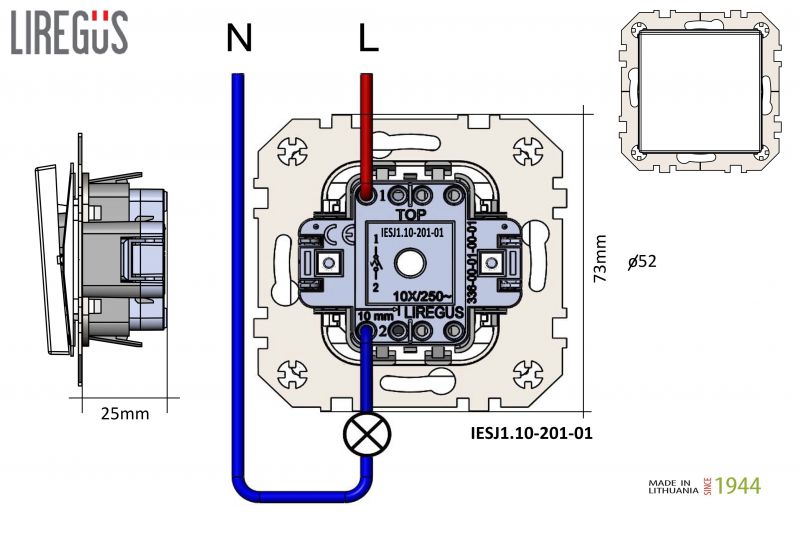 IESJ1.10-201-01.R/ON59 Flush mount.push button switch "Bell, 10A spring cont. w/f - Image 4