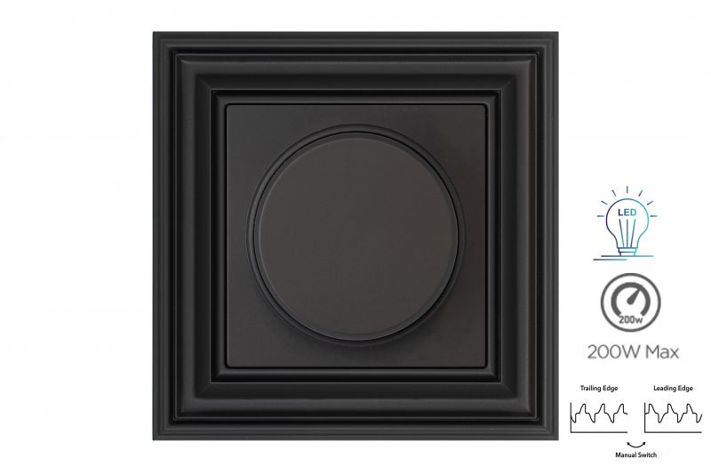 ISR-008-01.R/ON59  LED dimmer"lead edge"switch.LED 5-200W.Retro matt.black.w/f - Image 1