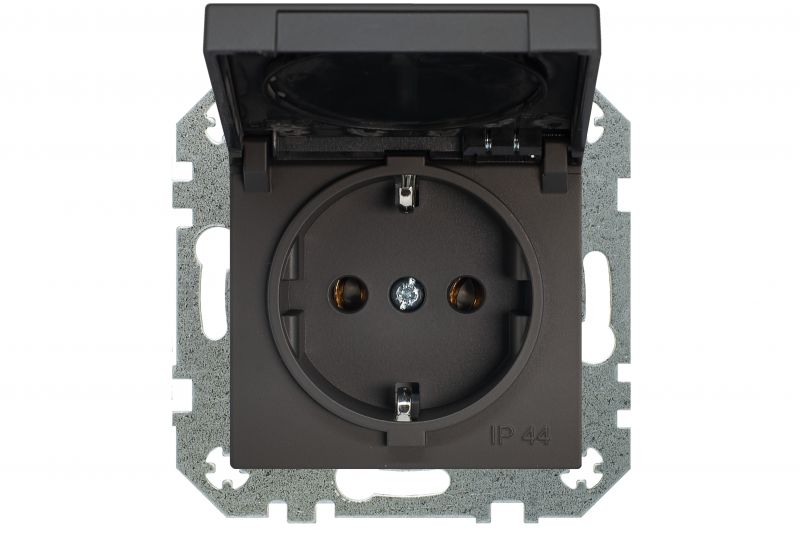 IKL16-208-01.R/ON59 Flush mount.SCHUKOsocket outlet with hinged cover, spring cont.IP44.Retro matt.black.w/f - Image 2