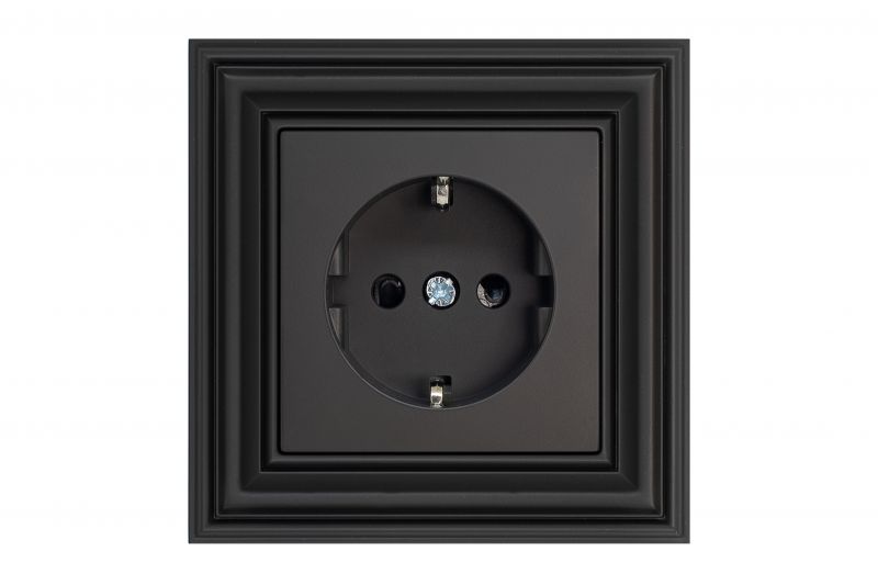 IKL16-214-01.R/ON59  Flush mount.SCHUKO socket outlet,with spread claws,quick conn.16A.Retro matt.black.w/f - Image 1