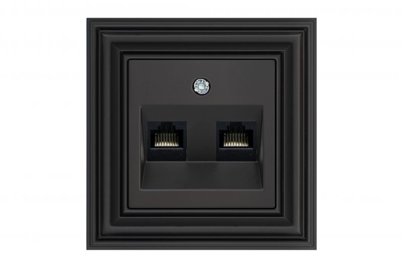 IKL-002-01.R/ON59 Flush.mount.computer socket RJ45 6e double.Retro matt.black.w/f - Image 1