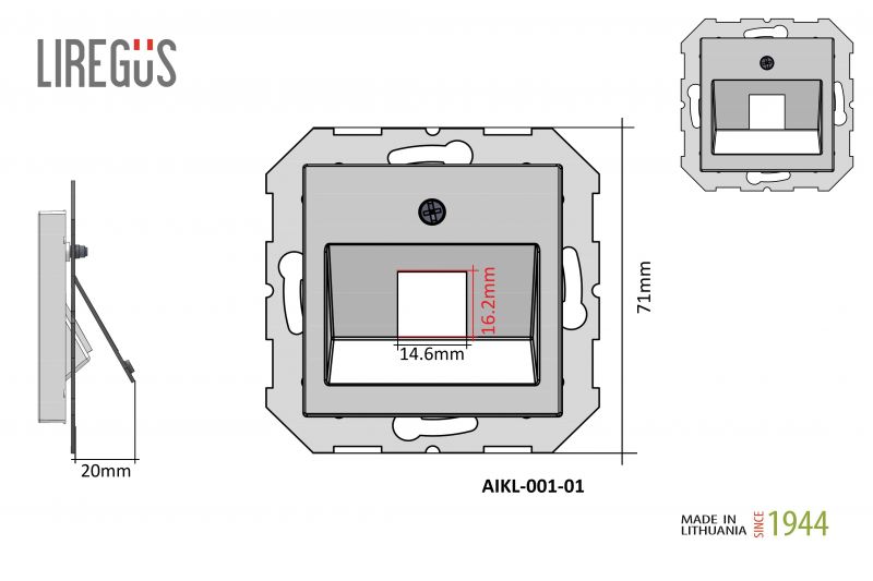 AIKL-001-01.R/ON59  Cover plate for RJ45 connectors.Retro matt.black.w/f - Image 3