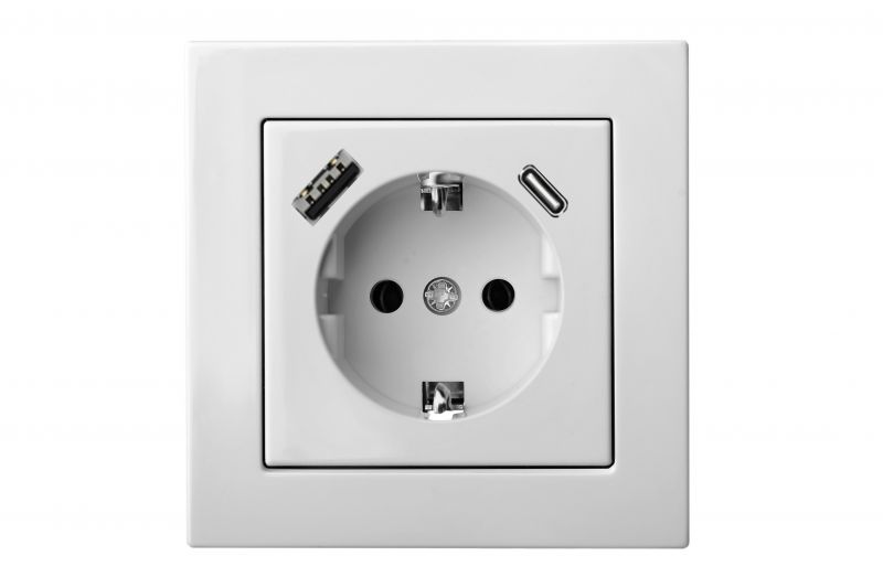 IUK-3-01.E/B Kist.lizdas su izem. ir 3.4A USB A+C kroviklis."Epsilon"balta sp.b/r - Nuotrauka 1