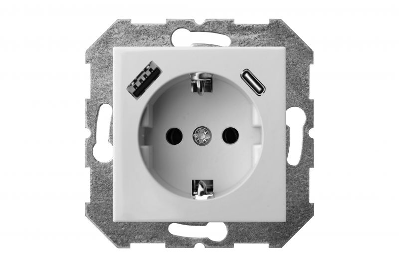 IUK-3-01.E/B Kist.lizdas su izem. ir 3.4A USB A+C kroviklis."Epsilon"balta sp.b/r - Nuotrauka 2