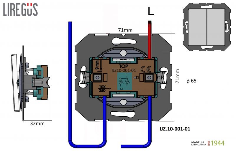 IJZ1.10-001-01.E/B Flush mounting roller switch, 10A, w/f - Image 3