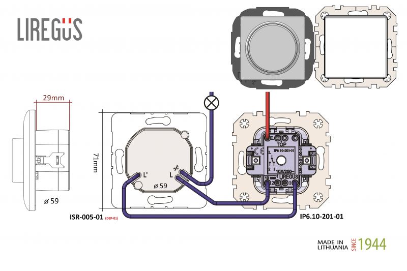 ISR-005-01.E/B  Flush mounting rotary dimmer with soft lock off swich, LED 3-100W - Image 4