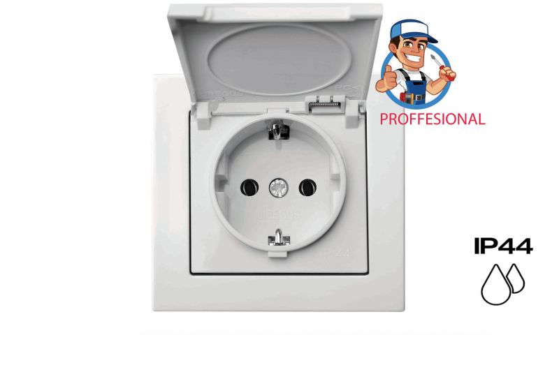 IKL16-208-01.E/B Flush mount.SCHUKOsocket outlet with hinged cover, spring cont.IP44, w/f - Image 1
