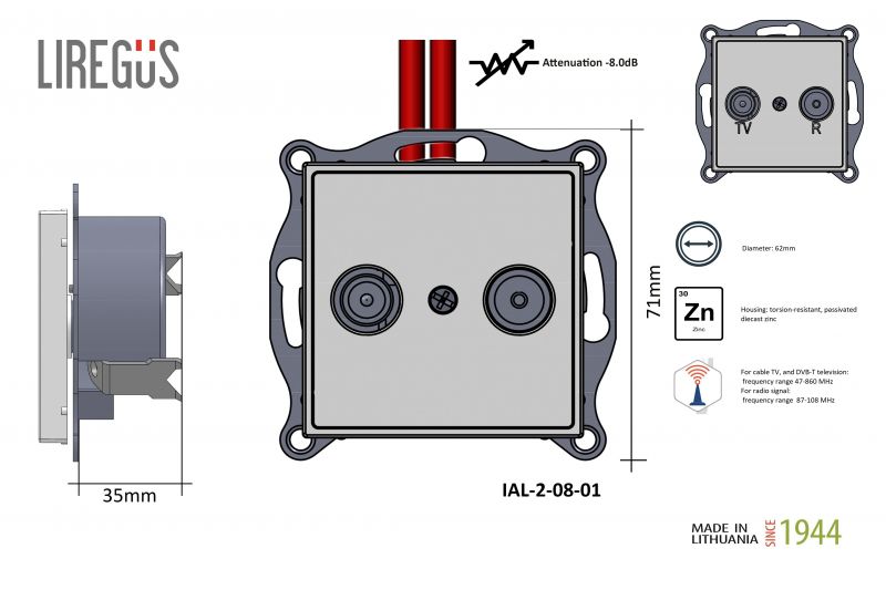 IAL-2-8-01.E/B TV+R socket, intermediate 8dB, w/f - Image 4