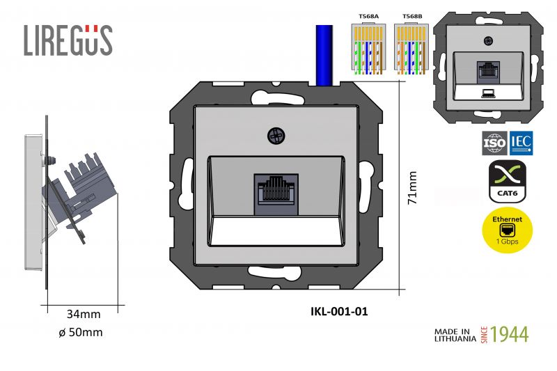 IKL-001-01.E/B Il.komp.lizdas,RJ45 kat.6."Epsilon".baltas.b/r - Nuotrauka 3