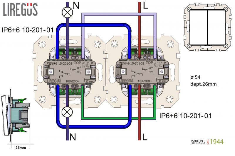 IP6+6-10-201-01.E/S  Flush mounting Two-way 2-gang switch,16A, Profiw/f - Image 5