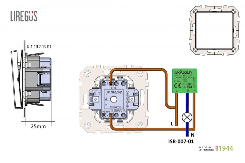 ISR-007-01.E/S LED impulse dimmer"lead edge"switch, LED 8-105W, w/f - Image 3