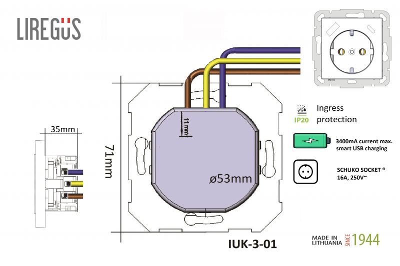 IUK-2-01.R/ON31 Flush mount.USB charger, DC5,1V-.3.4A.Retro matt.brown.w/f - Image 4