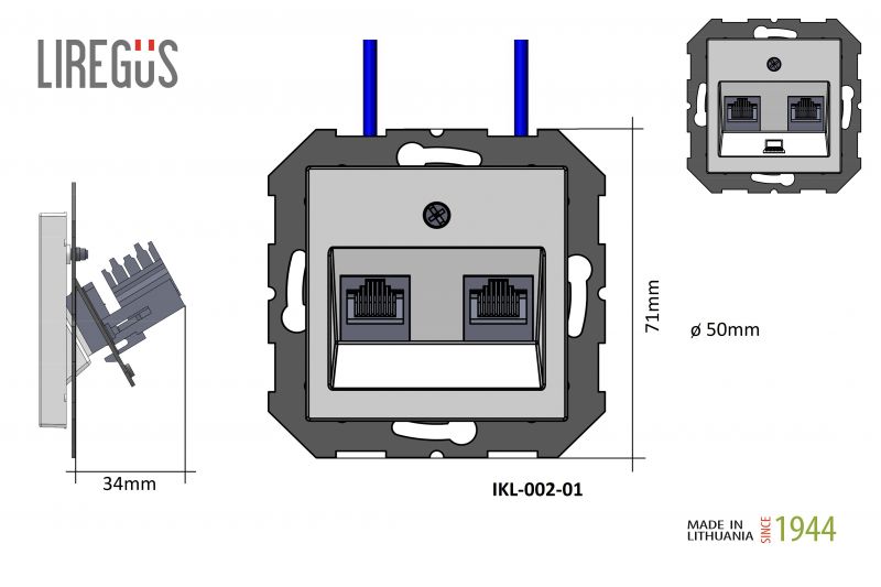IKL-002-01 E/R Computer socket 2xRJ45, 6cat. connection, without frame - Image 3