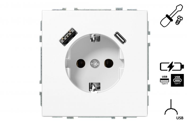 IUK-3-01.M/WM Kist.lizdas su izem.ir 3.4A max.USB A+C kroviklis.balta.mat.G610.b/r - Nuotrauka 3