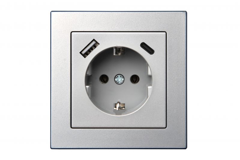 IUK-3-01.E/Mt Kist.lizdas su izem. ir 3.4A USB A+C kroviklis."Epsilon"metalik sp.b/r - Nuotrauka 1