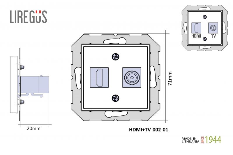 HDMI+TV-002-01.E/J  Flush mount.HDMI+TV socket, w/f - Image 5