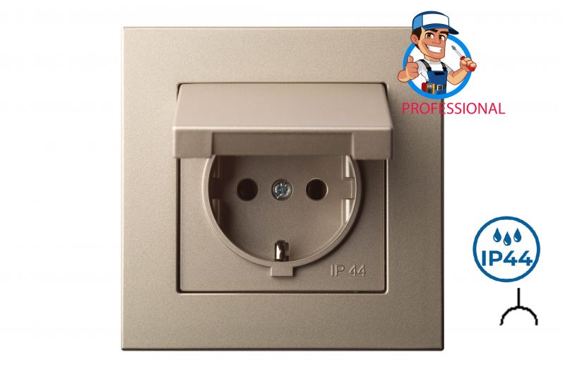 IKL16-208-01.E/Ch Flush mount.SCHUKOsocket outlet with hinged cover, spring cont.IP44, w/f - Image 1