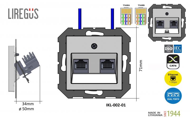 IKL-002-01.E/Ch Flush.mount.computer socket RJ45 6e double,  w/f - Image 3