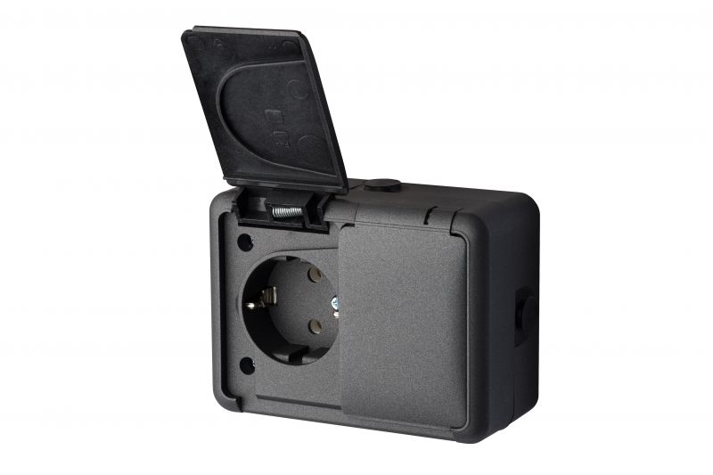 PKL16-007.J.HERMI (black) Flush mounting 2-way socket with earthing, double IP44 - Image 2