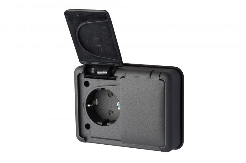 IKL16-006.J.HERMI Flush mounting 2-way socket with earthing, double IP44 (black) - Image 2